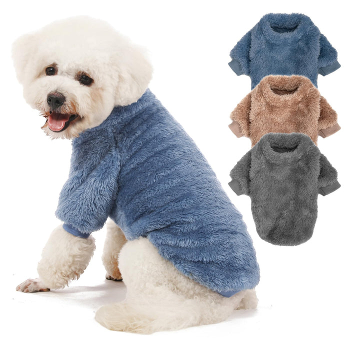 Kyaringtso Dog Sweater, 3 Pack Dog Sweaters for Small Dogs, Dog Clothes for Small Dogs Girl Boy, Ultra Soft and Warm Puppy Sweater Dog Coat for Winter Christmas (Small, Blue+Lt Coffee+Dark Grey)