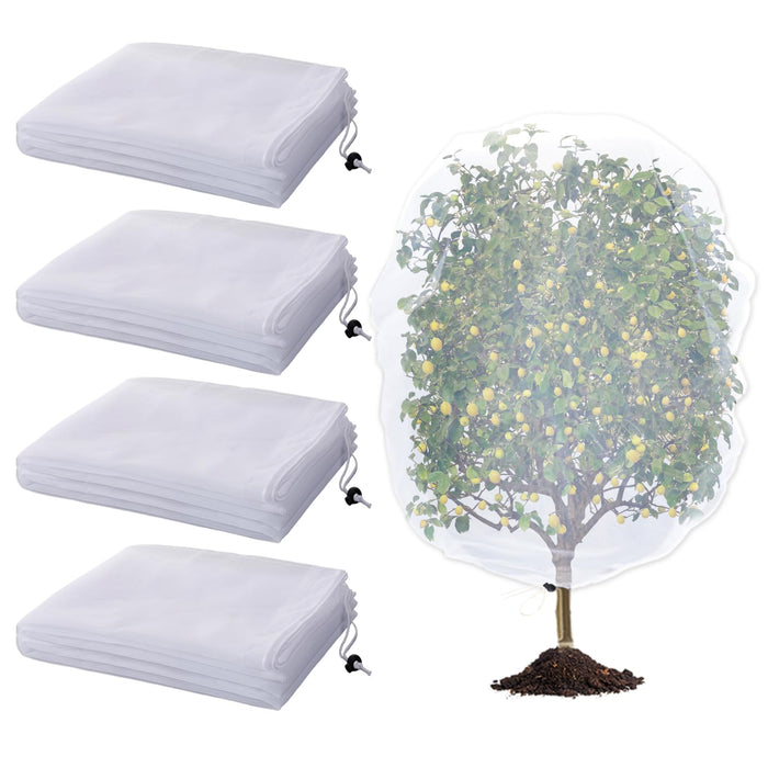 4 Pack Insect Bird Netting Cover - 4.6x6FT Garden Netting Blueberry Bushes Plant Covers with Drawstring, Fine Mesh Net for Protecting Lemon Orange Large Fruit Tree from Barrier Squirrel Deer