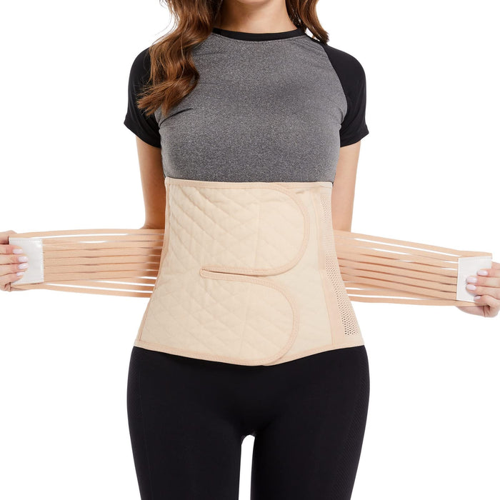 Reian Abdominal Binder for Post Surgery, Postpartum Recovery Belly Band C section Belly Binder, Abdomen Hernia Support Belt, Compression Wrap for Men and Women (Beige, Large)