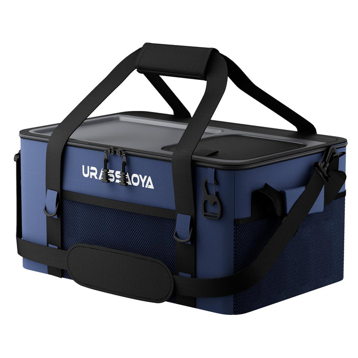 [2026 Updated] 50 Can Collapsible Soft Cooler Bag with Hard PP Lid, Leakproof Insulated Ice Chest with Quick-Access Top Hatch, Bottle Opener & Mini Table for Beach, Camping, Travel (Navy Blue)