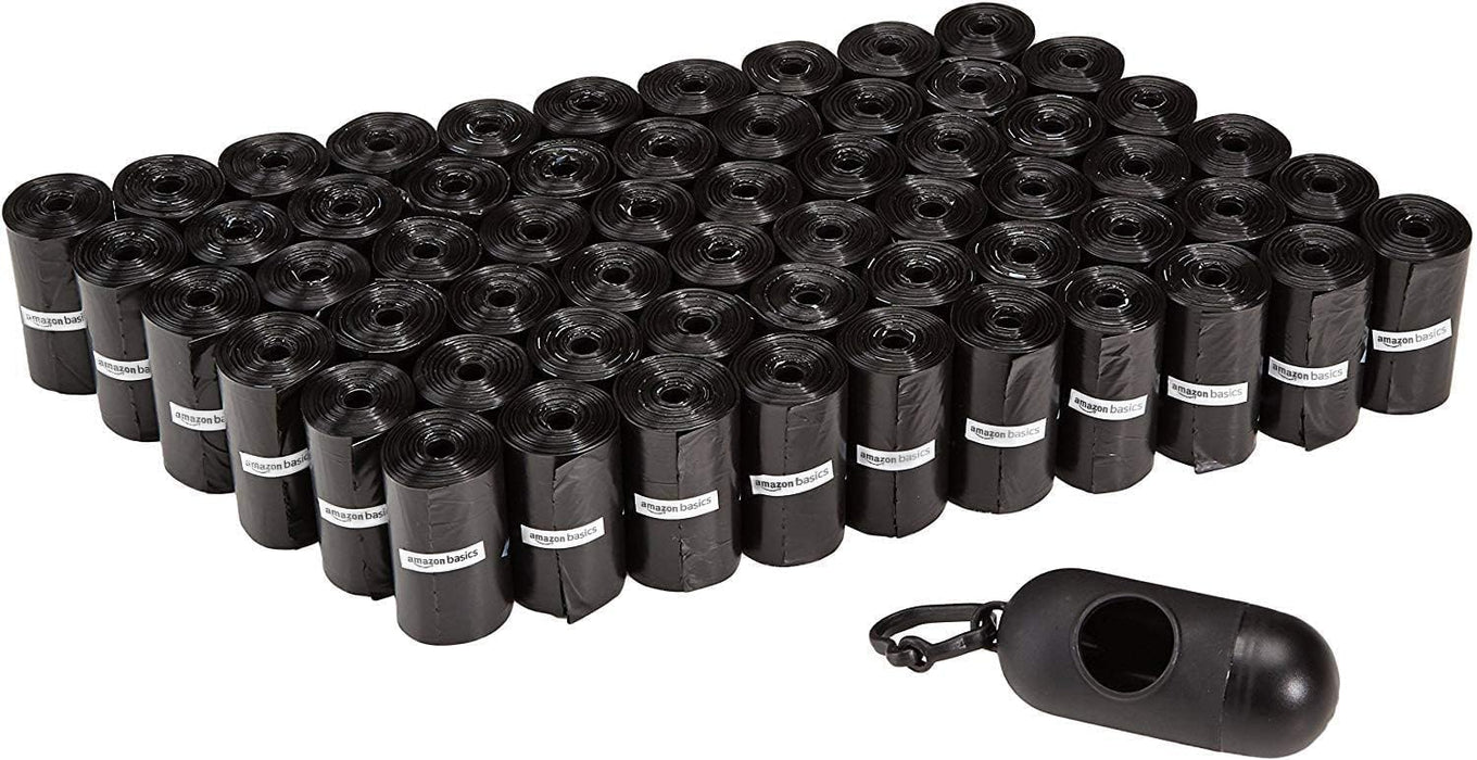 Amazon Basics Dog Poop Leak Proof Bags With Dispenser and Leash Clip, Unscented, 600 Count, 40 Pack of 15, Black, 13 Inch x 9 Inch