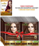 Herbishh Hair Color Shampoo for Gray Hair–Natural Hair Dye Shampoo with Argan Hair Mask–Travel size-Colors Hair in Minutes–Long lasting colour–10pack+1pack–Ammonia-Free (Chestnut Brown)