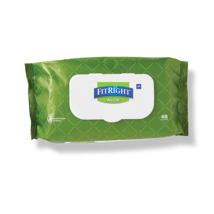 FitRight Aloe Fragrance-Free Quilted Wet Wipes, Soft Pack with Flip Top, 8 x 12 Inches, Pack of 48 Wipes