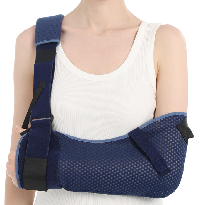 Velpeau Arm Sling with Waist Strap -Ventilated & Breathable Support Brace for Shoulder, Rotator Cuff, Elbow, Hand injury (Mesh-Blue, Left, Medium)