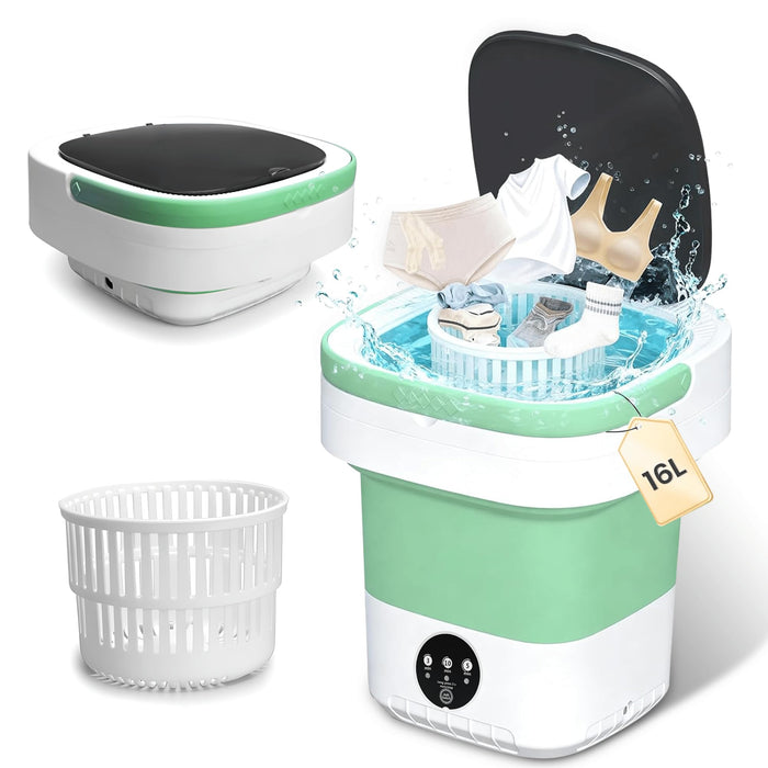 16L Mini Washing Machine with Spin Basket 3 Wash Modes Timer - Deep Cleaning Collapsible Compact Washer Portable Washing Machine - Portable Clothes Washer for Apartment Travel Camping Dorm Hotel Home
