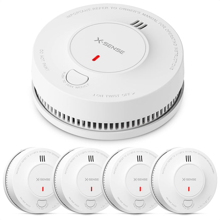 X-Sense Smoke Alarm, 10-Year Battery Fire Alarm Smoke Detector with LED Indicator & Silence Button, SD2J0AX, Pack of 5