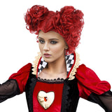 MUPUL Red Queen Wig with Crown Costume Girls Women Two Buns Heat Resistant Synthetic Hair for Halloween Christmas Party(Red/Queen)