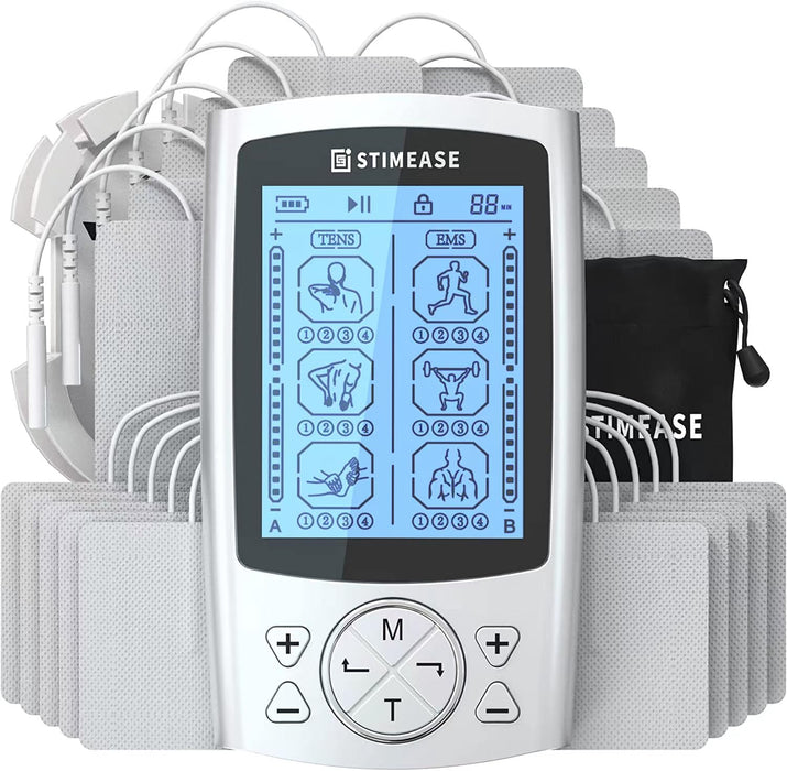 Stimease TENS Unit Muscle Stimulator, 24 Modes Dual Channel Rechargeable TENS EMS Machine for Pain Relief Therapy with 20 Electrode Tens Unit Replacement Pads