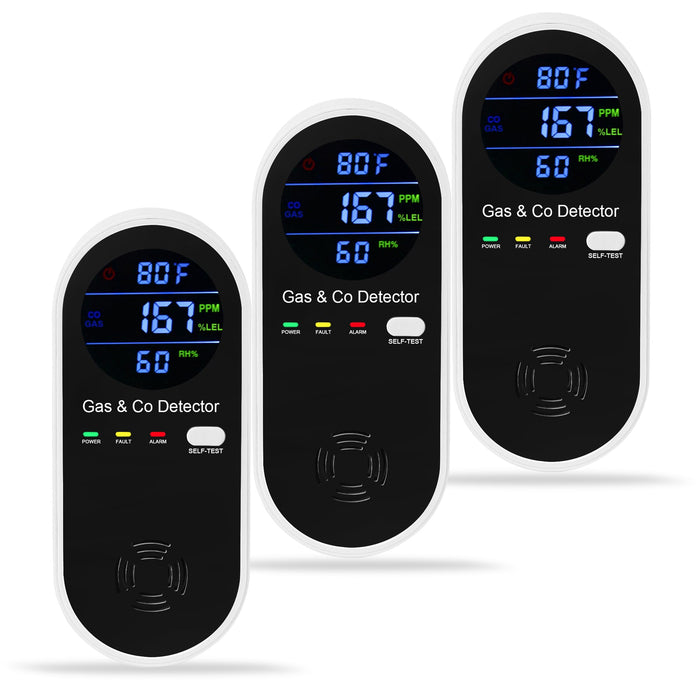3 Packs Plug in Gas & Carbon Monoxide Detector, 4-in-1 Carbon Monoxide Alarm,Fahrenheit(°F) & Humidity,Natural Gas Detector,Methane,Propane & CO Detector for Home,RV,Apartment