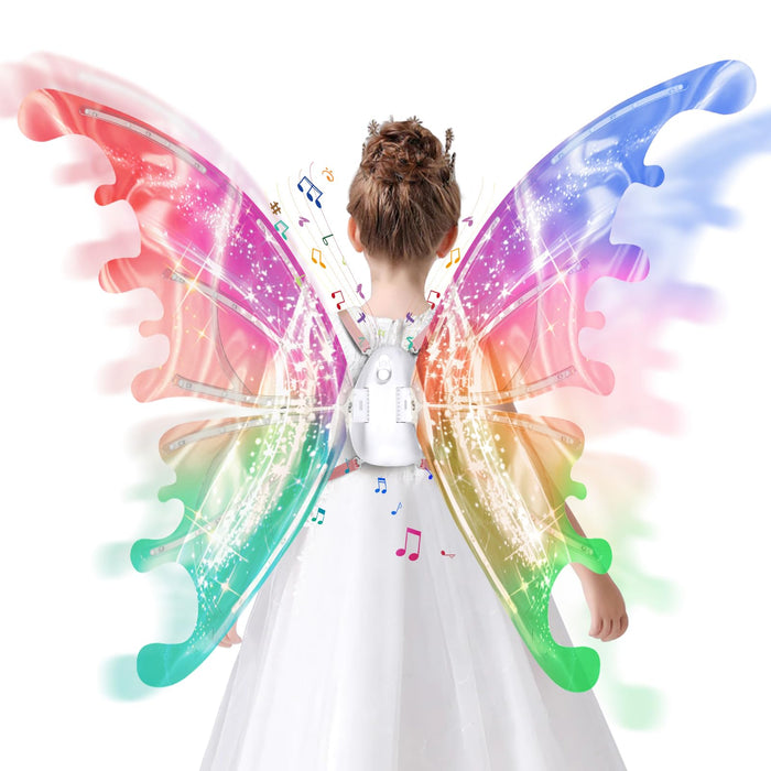 maysida Electric Fairy Wings for Girls, Light Up Moving Butterfly Wings with LED Lights and Music, Toy for Kids as Halloween Valentine Birthday Christmas Party Costume Princess Cosplay Dress Up Gift