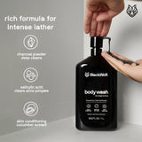 Black Wolf Body Wash & Sonic Scrubber Pro Kit for Men - Vibrating Face & Body Brush with Charcoal Powder Shower Gel, Water Resistant Massage Brush & Salicylic Acid Body Wash, Rich Lather & Deep Clean