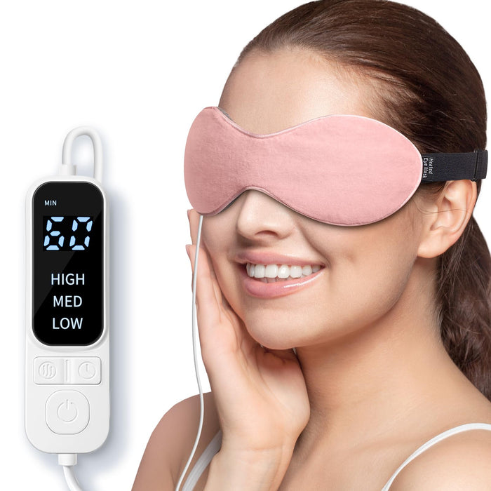 YFONG Heated Eye Mask for Dry Eyes, Sinus, Migraine, Stye, USB Wired Eye Care Mask with Heat - 3 Temperature & 4 Time Control, Sleep Mask Relax Eye Strain, Puffy, MGD, Warm Compress for Eyes (Pink)