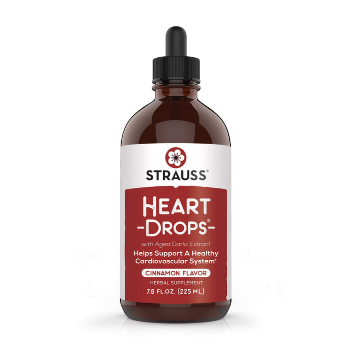 Strauss Naturals Heartdrops, Herbal Heart Supplements with European Mistletoe and Extracts of Aged Garlic; 7.6 fl oz (225ml) Bottle, Cinnamon Flavor; Vegan, Non-GMO, Naturally Sourced