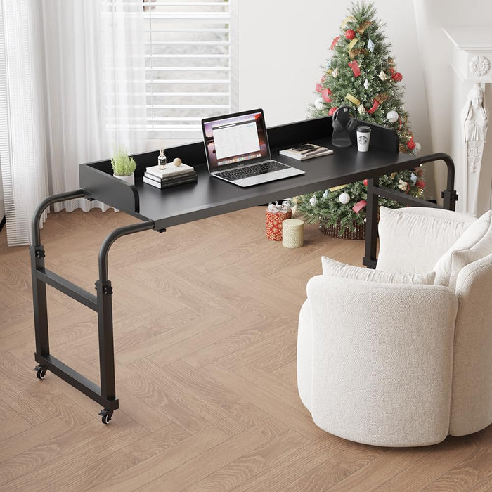Furist Overbed Table with 360° Wheels, Queen Size Mobile Bed Desk, Recliner Table Over Bed Table Adjustable Height and Length Overbed Table with Heavy Duty Metal Leg for Hospital and Home use