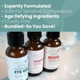 Eva Naturals Facelift in a Bottle - 3-in-1 Anti-Aging Set with Retinol Serum, Vitamin C Serum and Eye Gel - Formulated to Reduce Wrinkles, Fade Dark Spots and Treat Under-Eye Bags - Premium Quality