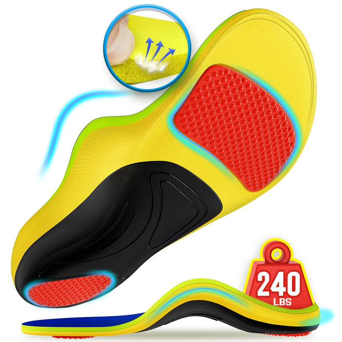 NEUPU 240+lbs Plantar Fasciitis Insoles Men Women, 100% Memory Foam Comfort Heavy Duty High Arch Support Inserts for Pain Relief Absorb Shock, Work Boot Shoe Insoles Orthotic for Flat Feet, Foot Pain