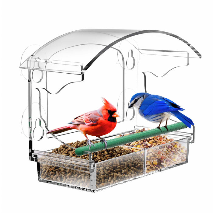 BPYOT Clear Acrylic Window Bird Feeder for Outside with 4 Strong Suction Cups and Detachable Seed Tray, are Unique Gardening Gifts for Parents/Elderly Grandpa/Grandma/Grandparents