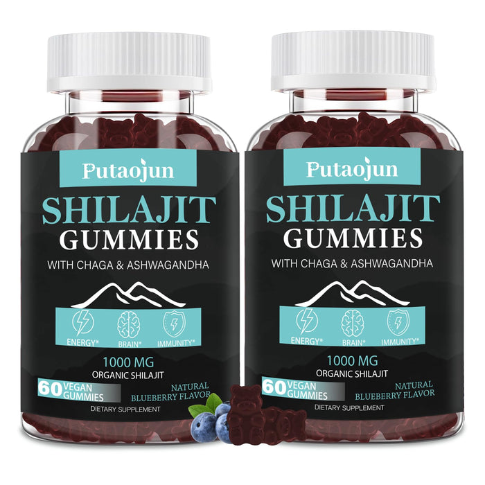 2 Packs 1000 MG Shilajit Supplement Gummies with 85+ Trace Minerals, Fulvic Acid Supplement, Shilajit for Men & Women, Organic, Natural, Pure-120 Count.