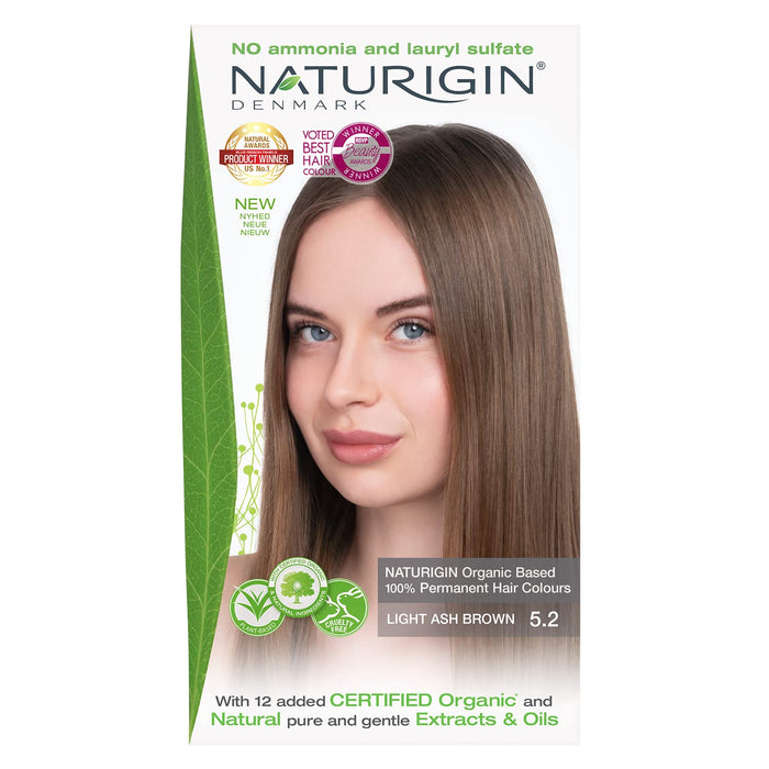 Naturigin Permanent Hair Dye, 5.2 Light Ash Brown, Ammonia and Paraben Free, up to 100% Gray Hair Coverage, Long Lasting, Vegan, Cruelty Free