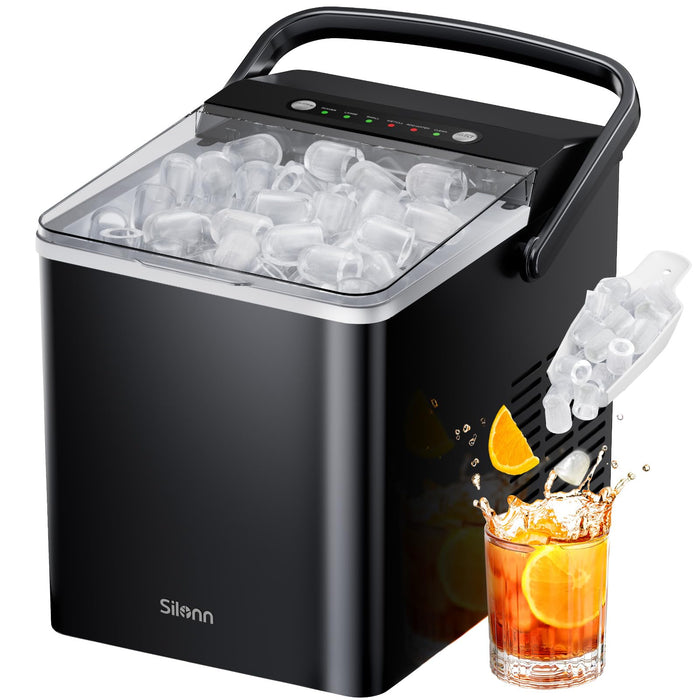 Silonn Portable Ice Maker, Ice Maker Countertop with Carry Handle, Self-Cleaning 1.8L Water Tank Large Ice Basket, Ice Machine Produces 9 Cubes in 6 Min Perfect for Home Kitchen and RV