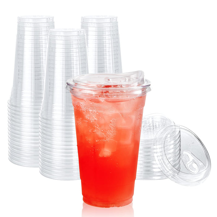 Lilymicky 90 PACK 20 oz Clear Plastic Cups With Strawless Sip Lids, Disposable Through Lids for Ice Coffee, Smoothie, Slurpee, or Any Cold Drinks