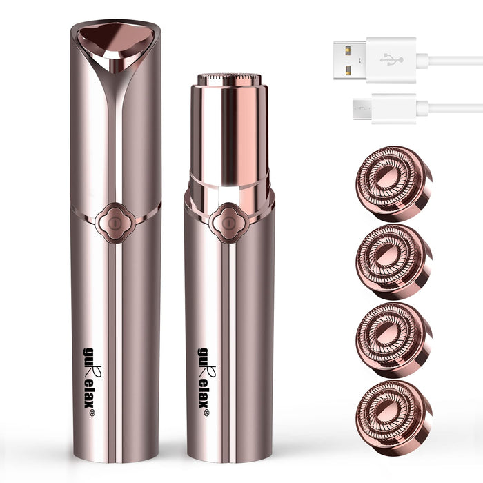 Hair Removal Device, Facial Hair Removal for Women- Gurelax Womens Hair Remover Painless Face Hair Removal/Shavers for Chin Upper Lip Peach Fuzz-Included 4 x Replacement Heads