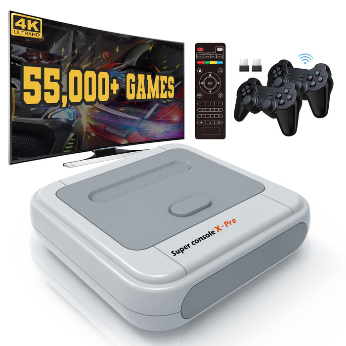 Kinhank Retro Game Console 128GB, Super Console X PRO Built-in 55,000+ Games, Video Game Console Systems for 4K TV HD/AV Output, Dual Systems (128G)