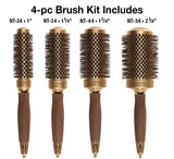 Olivia Garden NanoThermic Ceramic + Ion Round Thermal Hair Brush Kit Contains NT-54, NT-44, NT-34, NT-24 (4-Piece Bag)