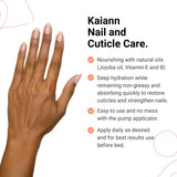 Kaiann Nail & Cuticle Oil - Peach Scented, Ingredients include Jojoba Oil, Vitamin E + B, Fragrance, Cuticle & Nail Strengthener - Cuticle Softener - Pump Applicator 1oz