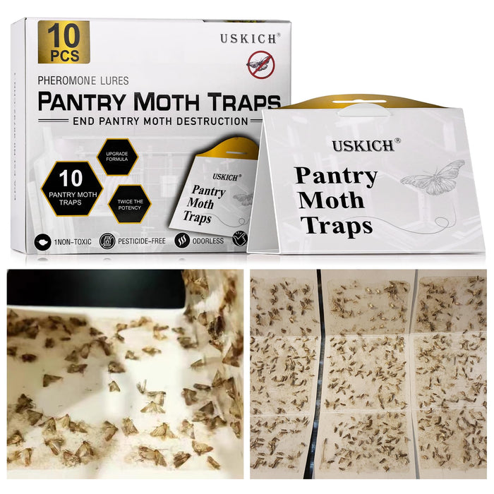 USKICH Pantry Moth Traps with Strength Pheromones Moths Killer Safe and Effectiv (10 Pcs)