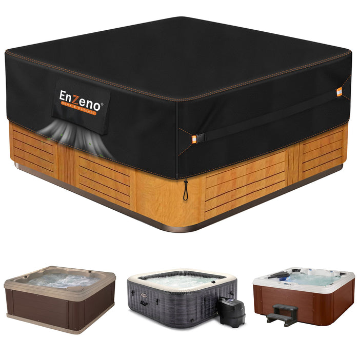 Enzeno Outdoor SPA Hot Tub Cover Waterproof Square 93 x 93 inch fit 92 x 92 or 91 x 91 or 420D Heavy Duty Cub Hot Tub Lid Protectors Protective Cover Cap