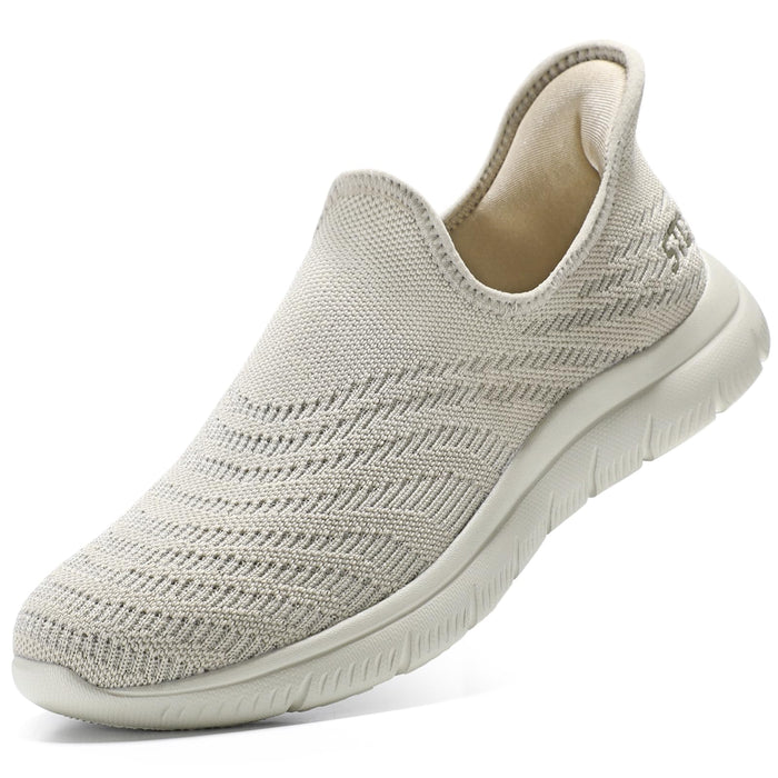 STQ Women's Slip on Sneakers Orthopedic Walking Shoes for Women Arch Support Hands Free for Elderly Women, Maternity Taupe Size 7.5