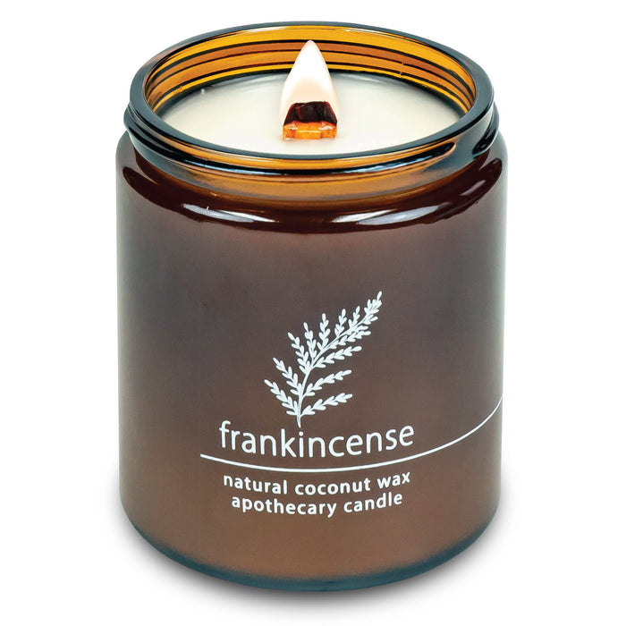 Hemlock Park Crackling Wood Wick Candle Handcrafted with Natural Coconut Wax and Essential Oils (Frankincense, Standard 8 oz)