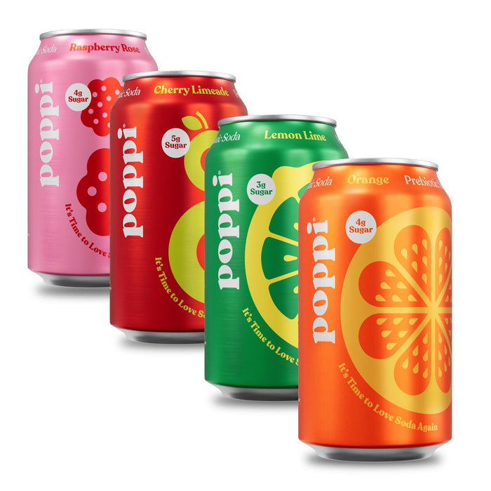 POPPI Sparkling Prebiotic Soda, Beverages w/Apple Cider Vinegar, Seltzer Water & Fruit Juice, Trend Setters, 12 oz (12 Pack)