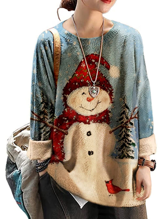 YESNO Women Ugly Christmas Sweater Graphic Printed Oversized Pullover Sweaters Casual Loose Knit Tops L S01 CR121