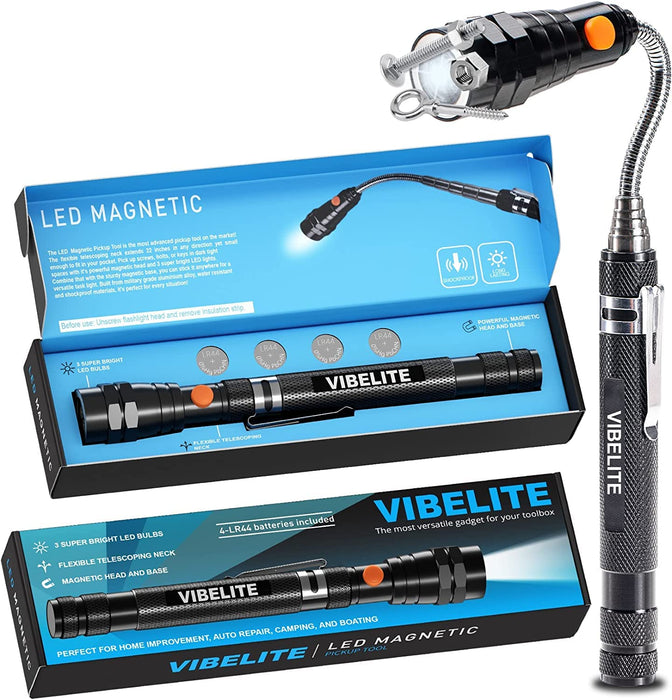 VIBELITE Extendable Magnetic Flashlight with Telescoping Magnet Pickup Tool-Cool Gadget Christmas Gifts Stocking Stuffers for Men, Husband,Dad,Father,Mechanic,Tech,Handyman,Him Women