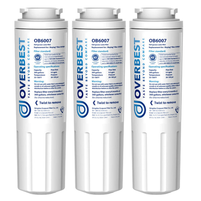 Overbest UKF8001 Replacement for EveryDrop by Whirlpool Refrigerator Water Filter 4, EDR4RXD1, Pack of 3