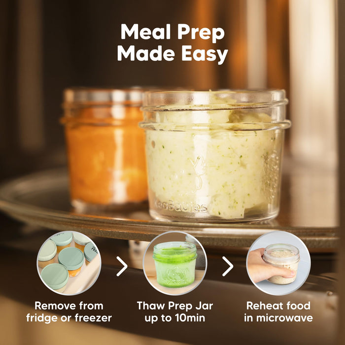 KeaBabies 12pk 4oz Glass Baby Food Containers with Lids - Leak-Proof, Microwavable Small Glass Jars, Baby Purees & Toddler Snack Storage Containers, BPA-Free, Dishwasher & Freezer Safe (Sage)