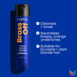 Matrix Brass Off Blue Shampoo | Color Depositing | Refreshes Hair & Neutralizes Brassy Tones | For Lightened Brunettes or Dark Blondes | For Color Treated Hair | Salon Shampoo