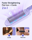 Wavytalk Ionic Hair Straightener Brush, Hair Straightening Comb with Negative Ions, Anti-Scald Ceramic Flat Iron Comb Fast Heating for Home Salon, Dual Voltage, Purple.