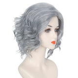 Koonfan Short Wavy Sliver Gray Grandma Wig Old Lady Wig Halloween Costume Cosplay Women Wigs