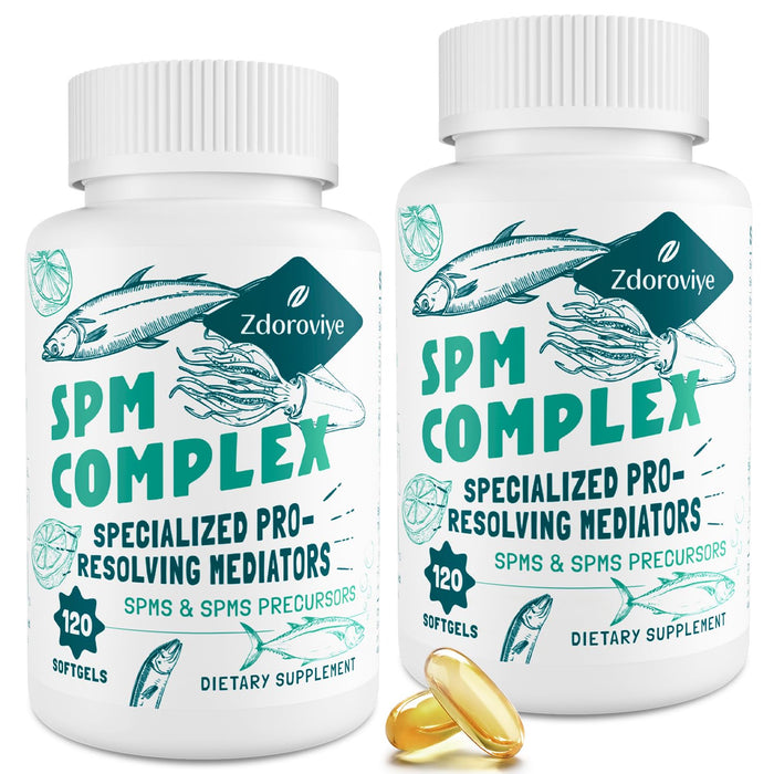 Zdoroviye SPM Supplement - Specialized Pro-Resolving Mediators and SPMs Precursors Complex for Balanced Immune Response, Brain, Tissue & Cellular - 120 Softgels (2 Bottle)