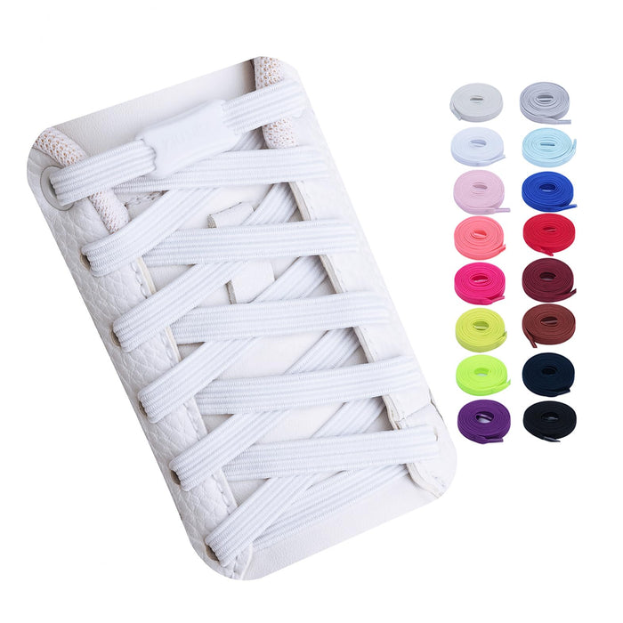 Booyckiy No Tie Elastic Shoelaces for Kids, Adults and Elderly, Adjustable Tieless Shoe Laces for Sneakers Boots and Casual Shoes - 16 Colors, 41 inch, White