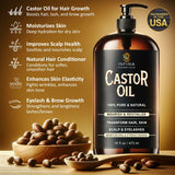 INFINA ESSENTIALS Pure Castor Oil Cold Pressed Hexane Free - Castor Oil Glass Bottle, Cold Pressed Castor Oil for Hair Growth, Face, Scalp, Skin, & Eyelashes - Nourish & Moisturize - 16 fl oz