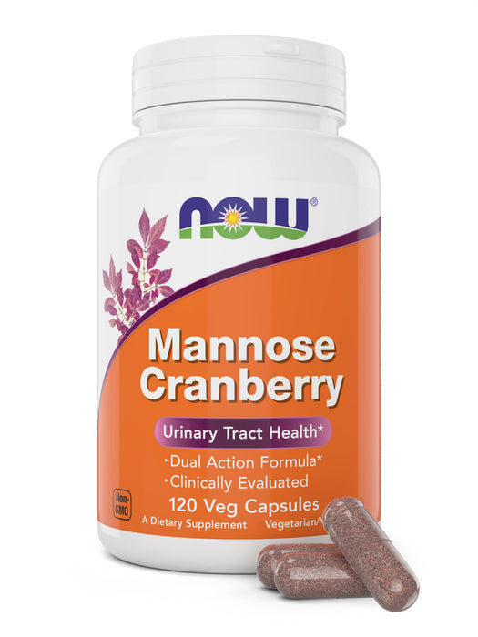 NOW Foods Mannose Cranberry, 120 Veg Capsules - with PAC - 450mg dMannose, 250mg Whole Cranberry - Bladder Cleanse and Urinary Tract Health* - Vegan Friendly Supplement, Non-GMO