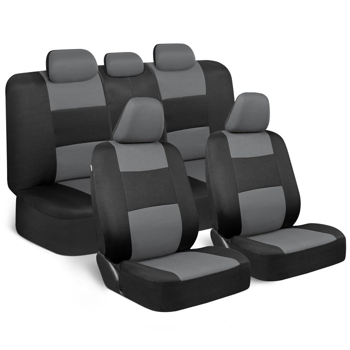 BDK PolyPro Car Seat Covers Full Set in Gray on Black, Front and Rear Split Bench Seat Covers for Cars, Easy to Install Car Seats Cover Set and Accessories for Auto Trucks Van SUV - Gray