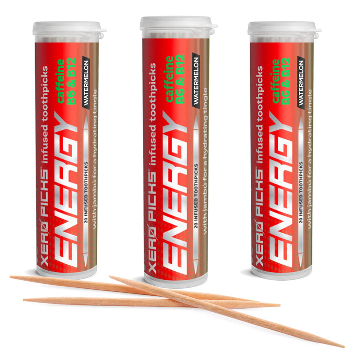 Xero Picks Energy Flavored Toothpicks with Caffeine, B12 & B6-60 Picks - 3 Pack - Watermelon