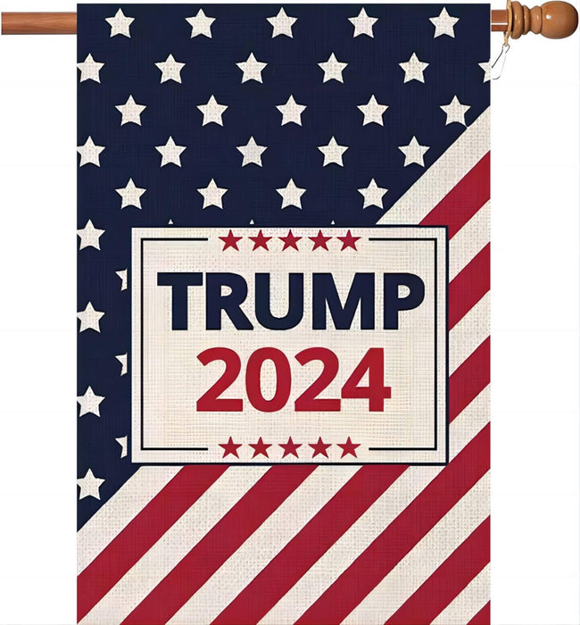 WENWELL Large Donald Trump 2024 House Garden Flags 28 x 40 Inch,Make America Great Again Burlap Yard Sign Decorations,Trump is our President Banners for Outdoor Double Sided