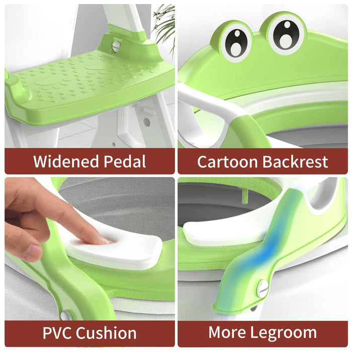 Potty Training Seat, Upgrade 2 in 1 Potty Training Toilet for Toddler, Toddler Toilet Seat for Boys Girls with Support Bar, Anti-Slip Pad and Step Stool (Green)