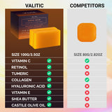 VALITIC Kojic Acid Vitamin C and Retinol Soap Bars with Turmeric for Dark Spot - Original Japanese Complex Infusedwith Collagen, Hyaluronic Acid, Vitamin E (2 Pack) - With Scrub Bag